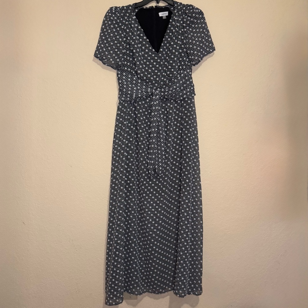 Calvin Klein Black and White Flutter Sleeve Maxi Sundress